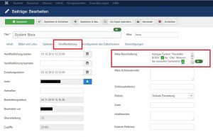 Metadaten-Eingabe in Joomla - Beiträge