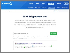 Screenshot Sistrix SERP Snippet Generator