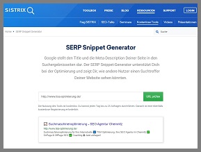 Screenshot Sistrix SERP Snippet Generator