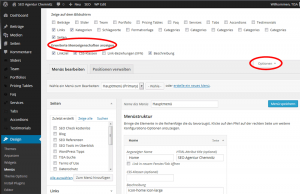 WordPress Backend Menüoptionen